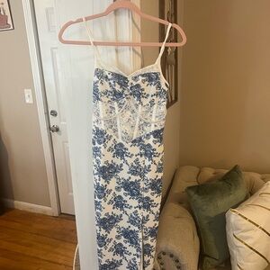 SHEIN White Dress with Blue Floral Design